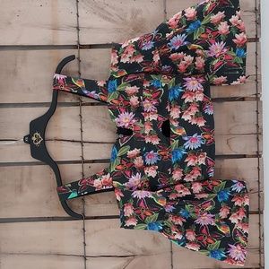 Tropical Print Cropped Top with Bell Sleeves